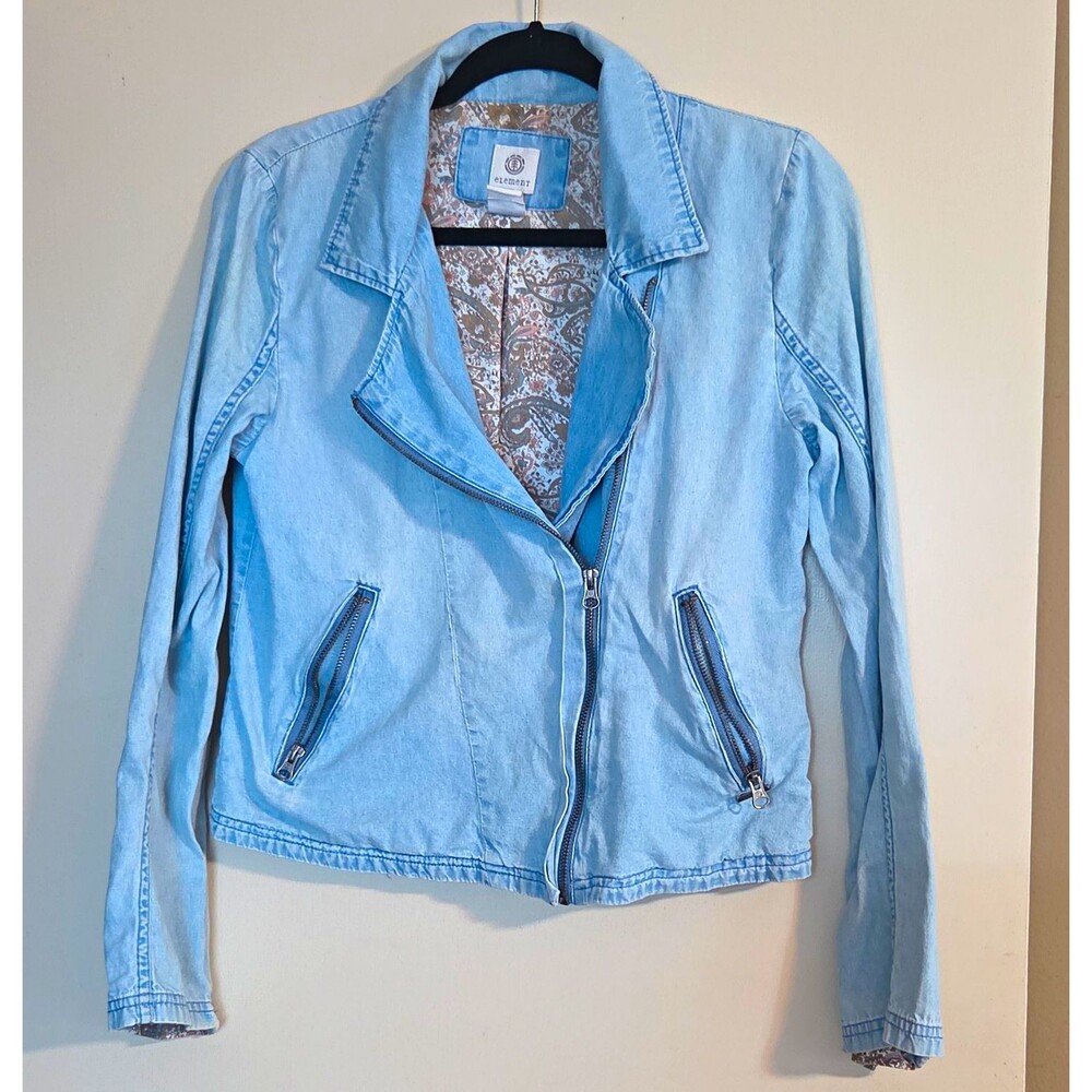 Element Women's M Blue Cotton Zip Front Short Jacket Paisley Lined Pockets